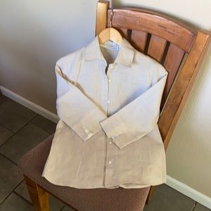 Pump Lino linen cream 3/4 length blouse button up